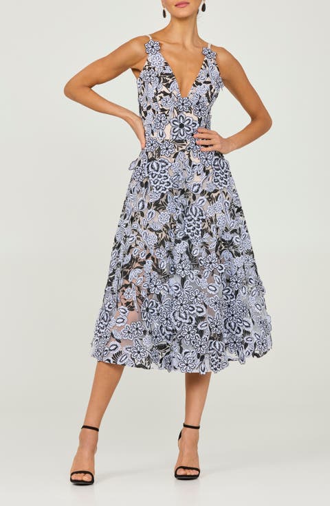 Mia Plunge Embroidered Midi Dress