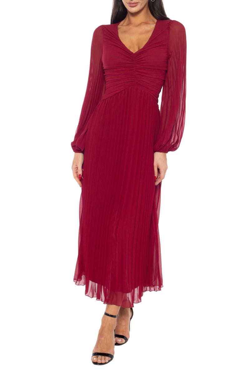 Marina Blouson Long Sleeve Midi Dress, Main, color, Wine