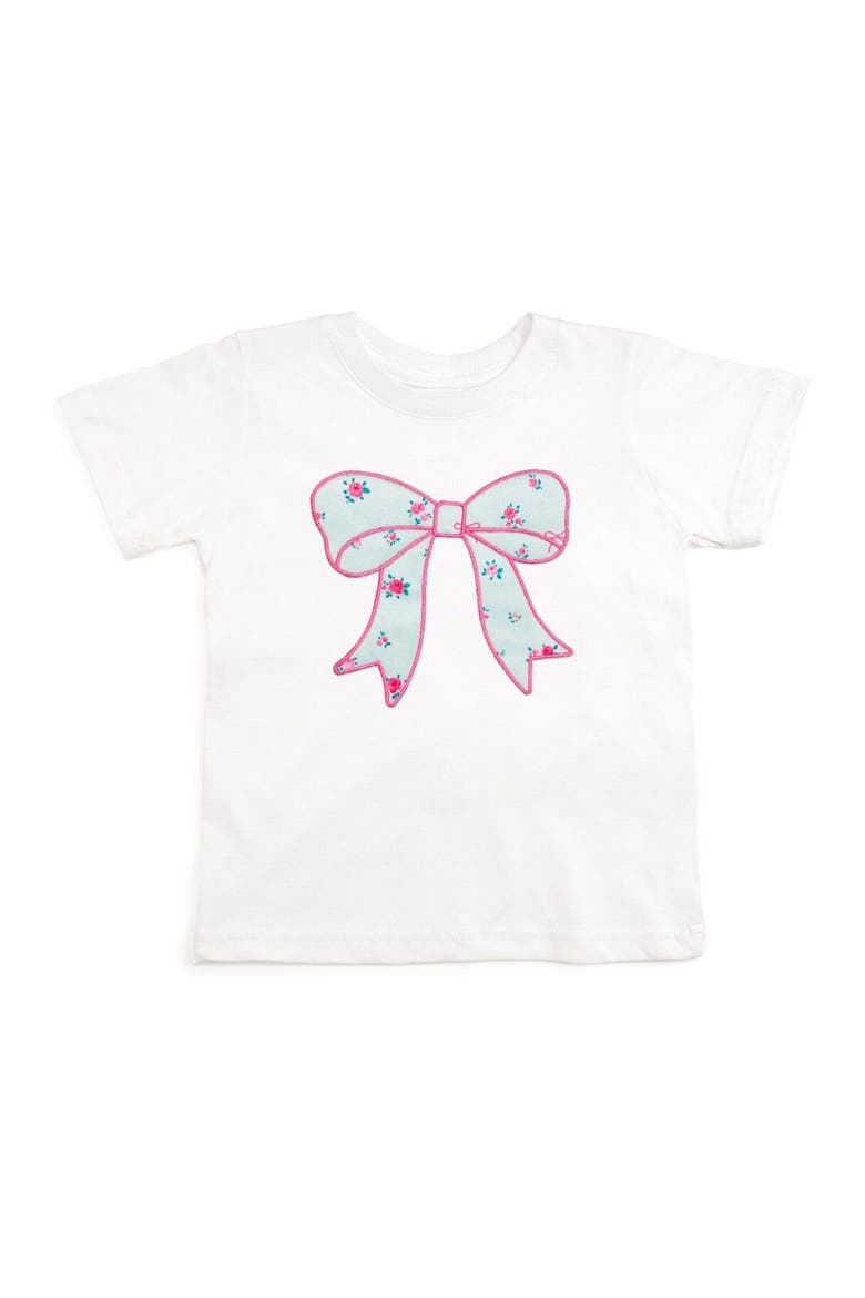 Sky Blue Floral Bow Patch Short Sleeve T-Shirt, Main, color, White