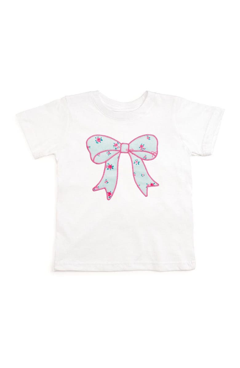 Sweet Wink Sky Blue Floral Bow Patch Short Sleeve T-Shirt, Main, color, White