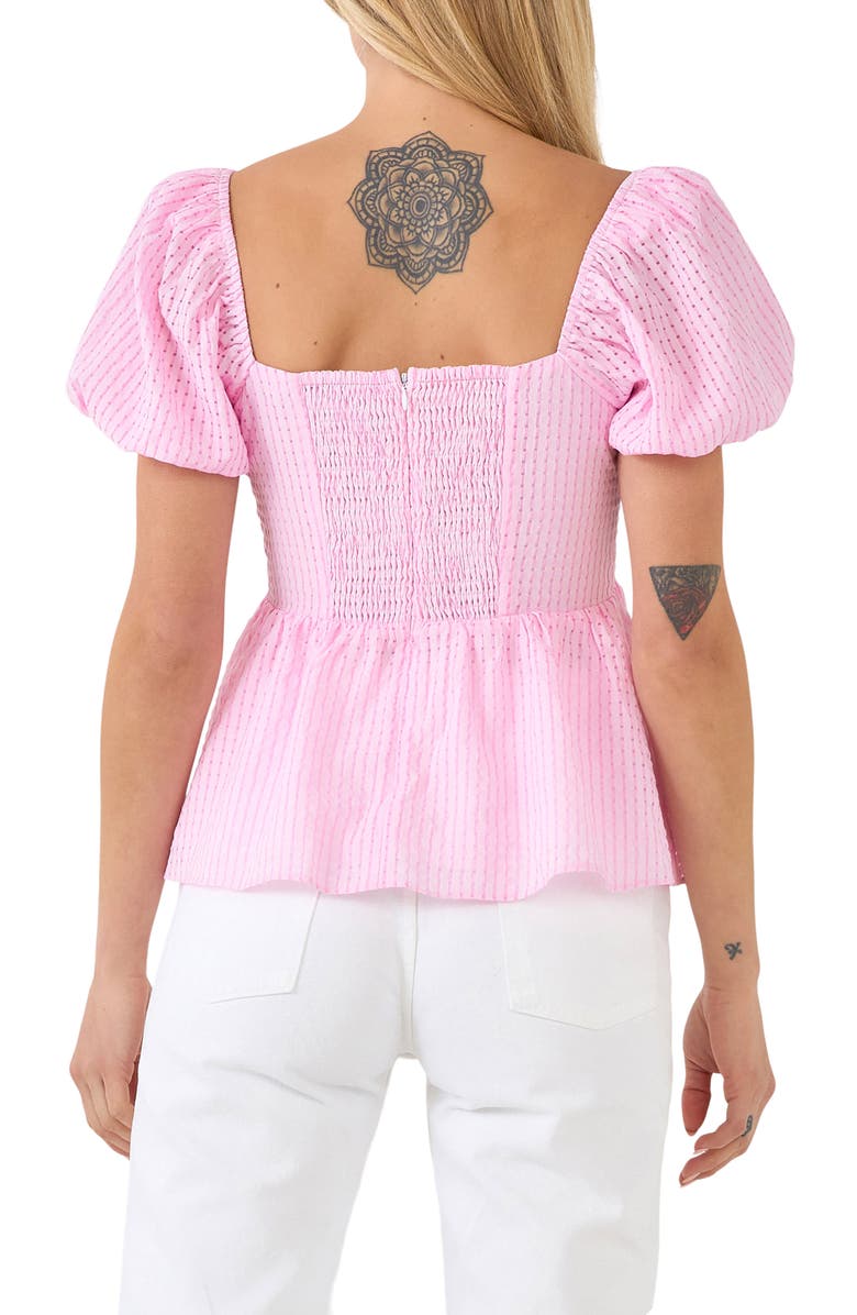 English Factory Check Puff Sleeve Top, Alternate, color, Powder Pink