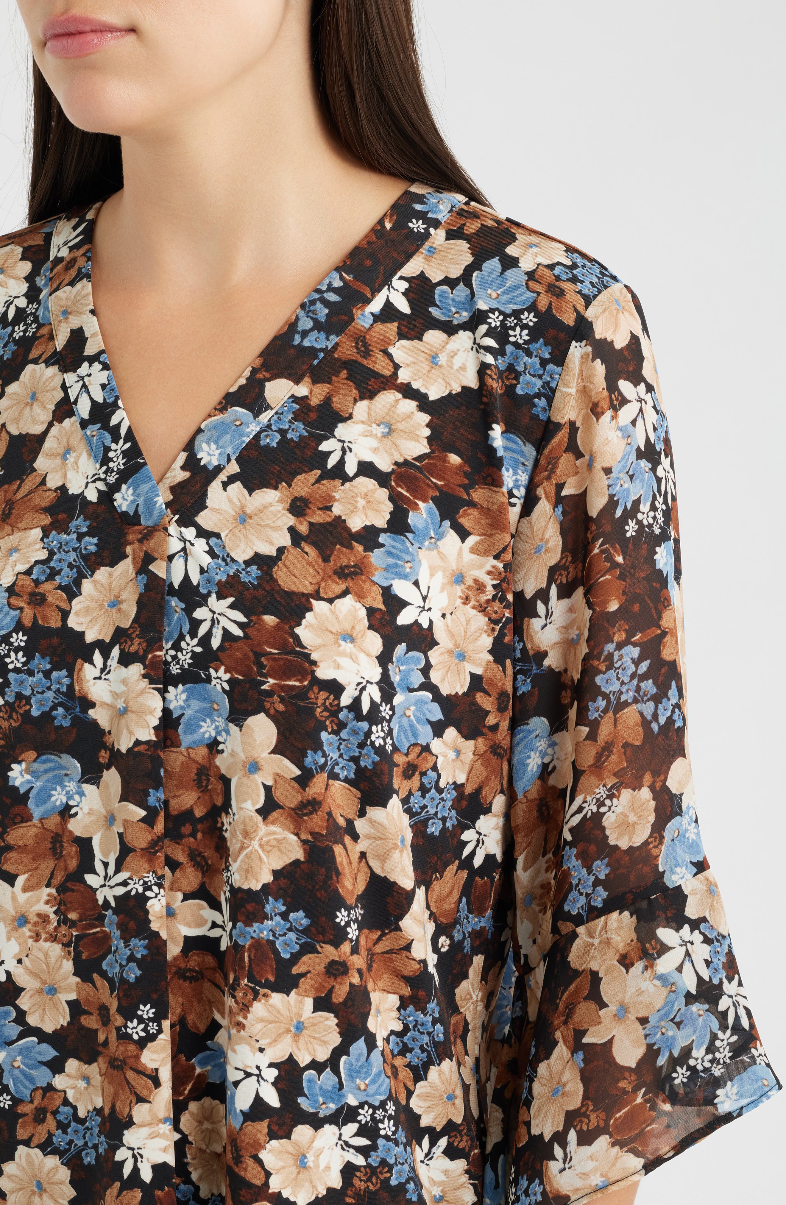 AK ANNE KLEIN Print Ruffle Sleeve Top (Women) | Nordstrom
