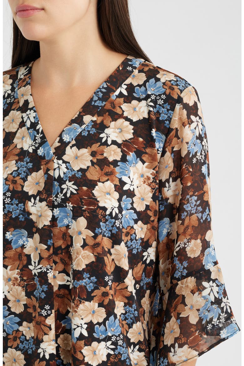 Floral Split Neck Bell Sleeve Top, Alternate, color, ANNE BLACK MULTI