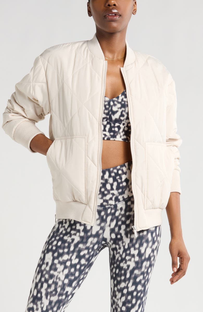 Zella Quilted Aviator Jacket, Main, color, Grey Moonbeam