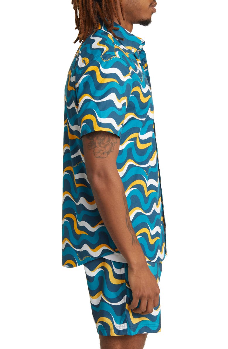 Original Penguin Wavy Print Short Sleeve Button-Down Shirt, Alternate, color, 