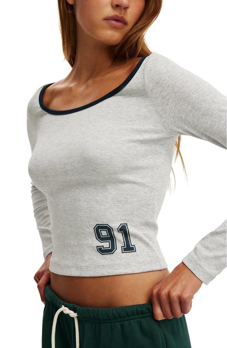 Cotton On Women's The Ls Off Shoulder Graphic Tee, Alternate, color, 91  Soft Grey Marle