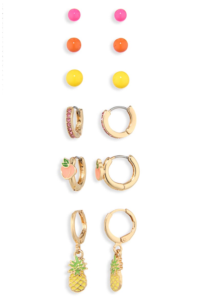 6-Pack Citrus Assorted Earrings, Main, color, PINK MULTI- GOLD