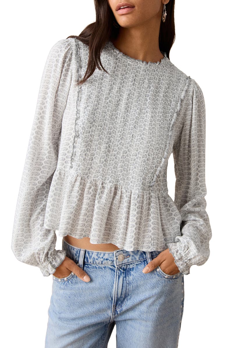 MANGO TEEN Ruched Paisley Print Peplum Top, Main, color, 