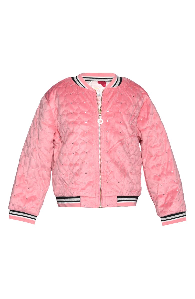Truly Me Kids' Rhinestone Detail Heart Quilted Jacket, Main, color, Pink