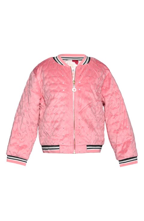 Kids' Rhinestone Detail Heart Quilted Jacket (Little Kid)