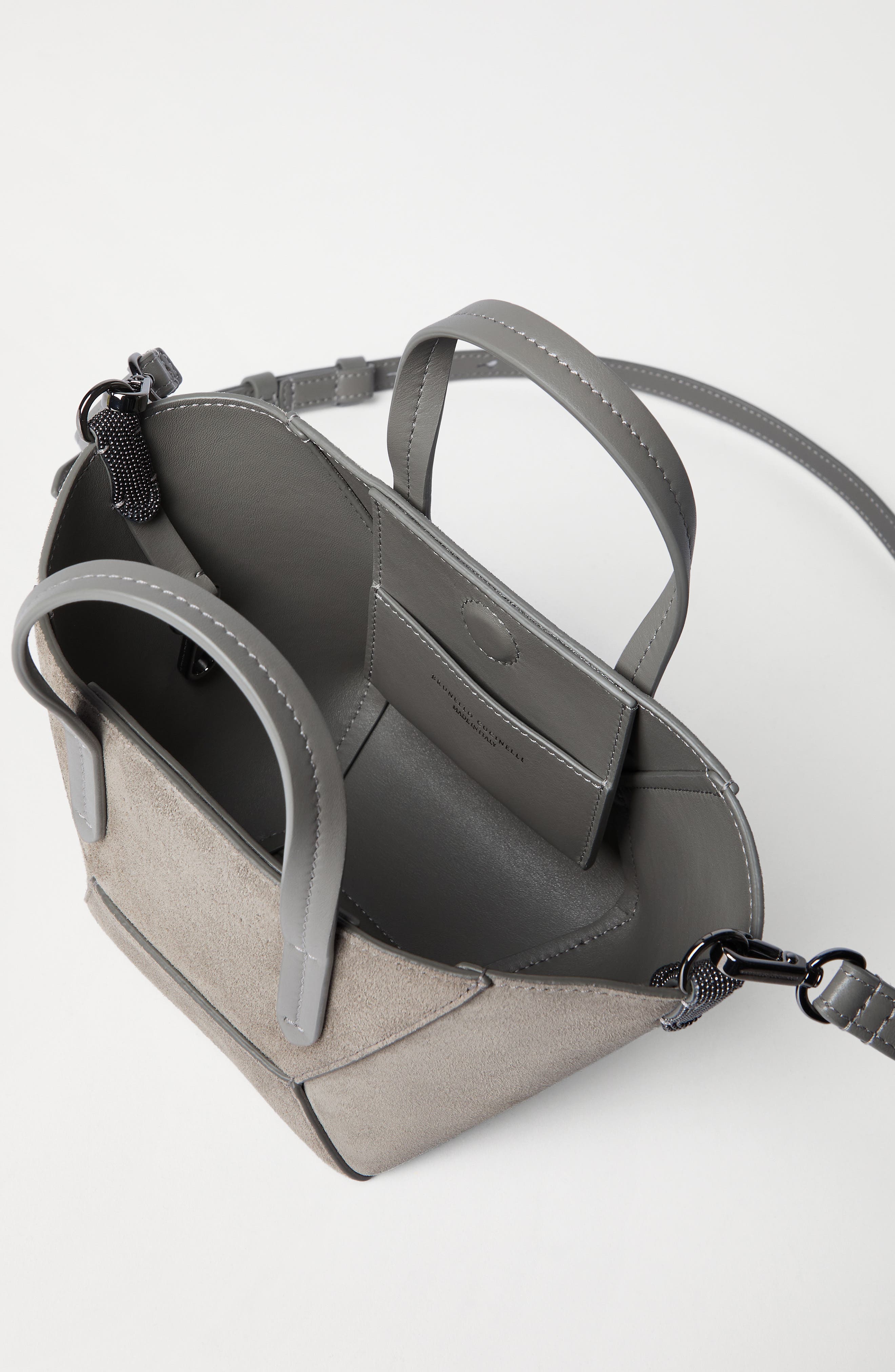 Brunello Cucinelli Suede mini BC Duo bag, Alternate, color, Green