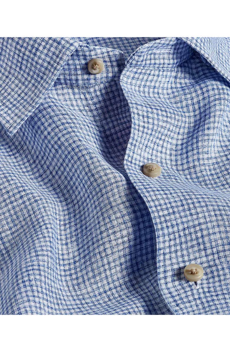 David Donahue Check Linen Button-Up Shirt, Alternate, color, White/ Navy