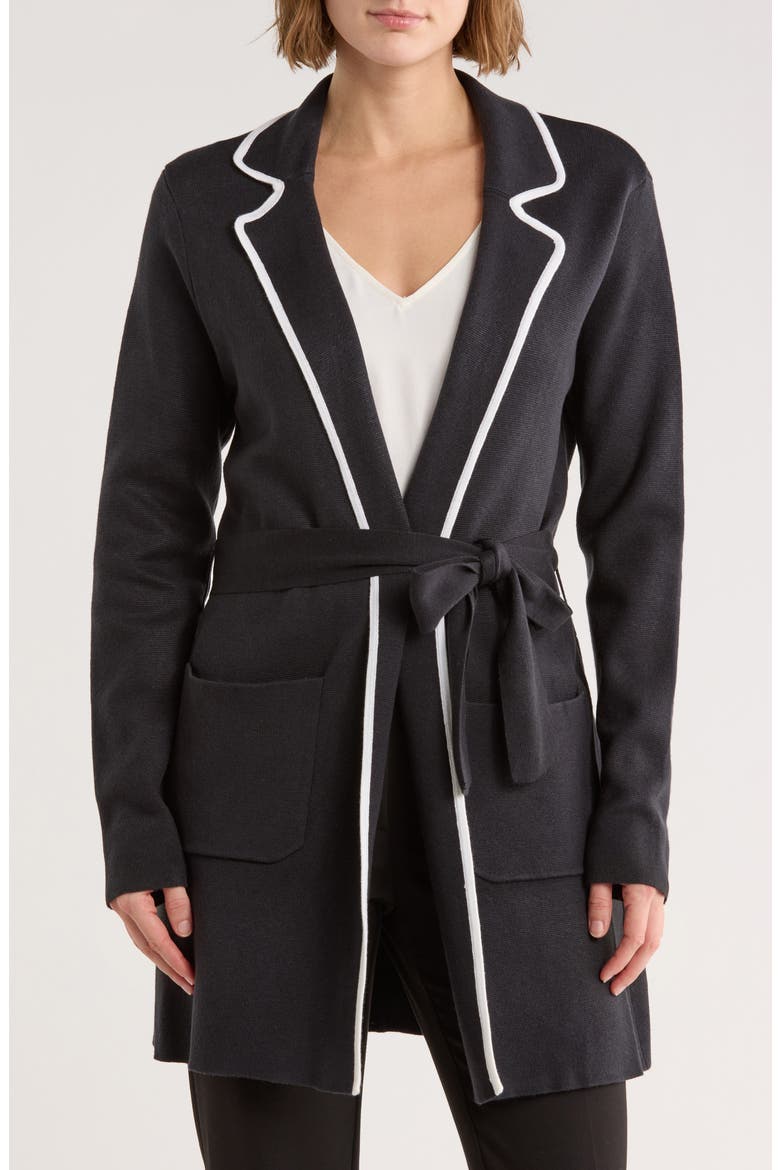 Piped Tie Waist Cardigan, Main, color, NAVY/ CREAM