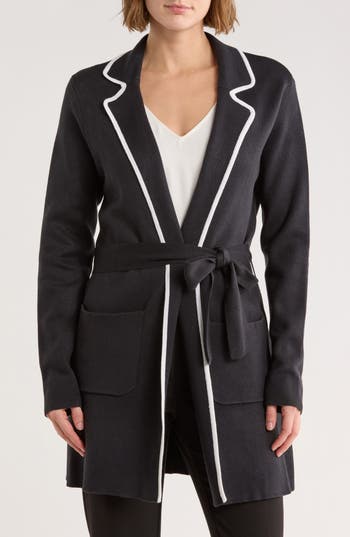 Calvin Klein Piped Tie Waist Cardigan In Black