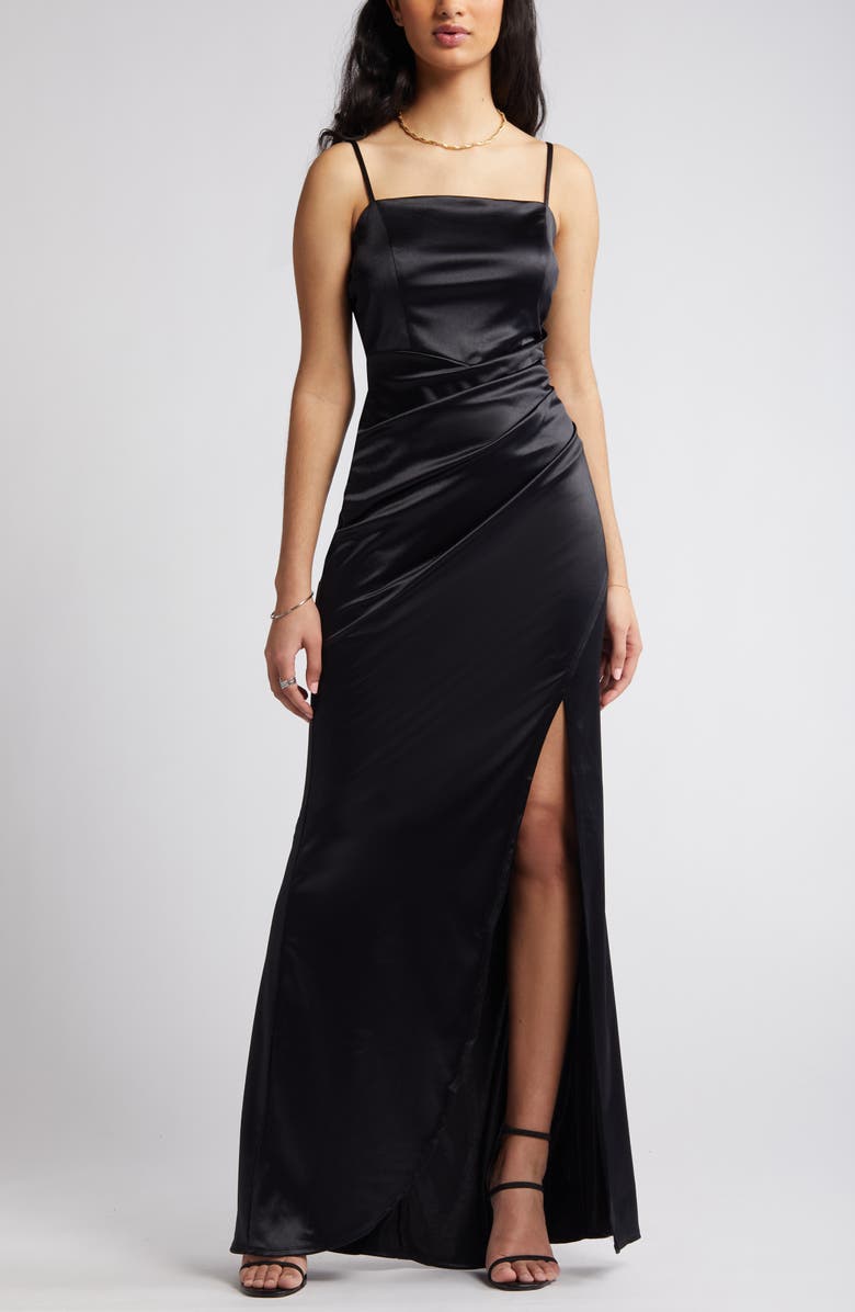 Emerald Sundae Ruched Satin Gown, Alternate, color, 