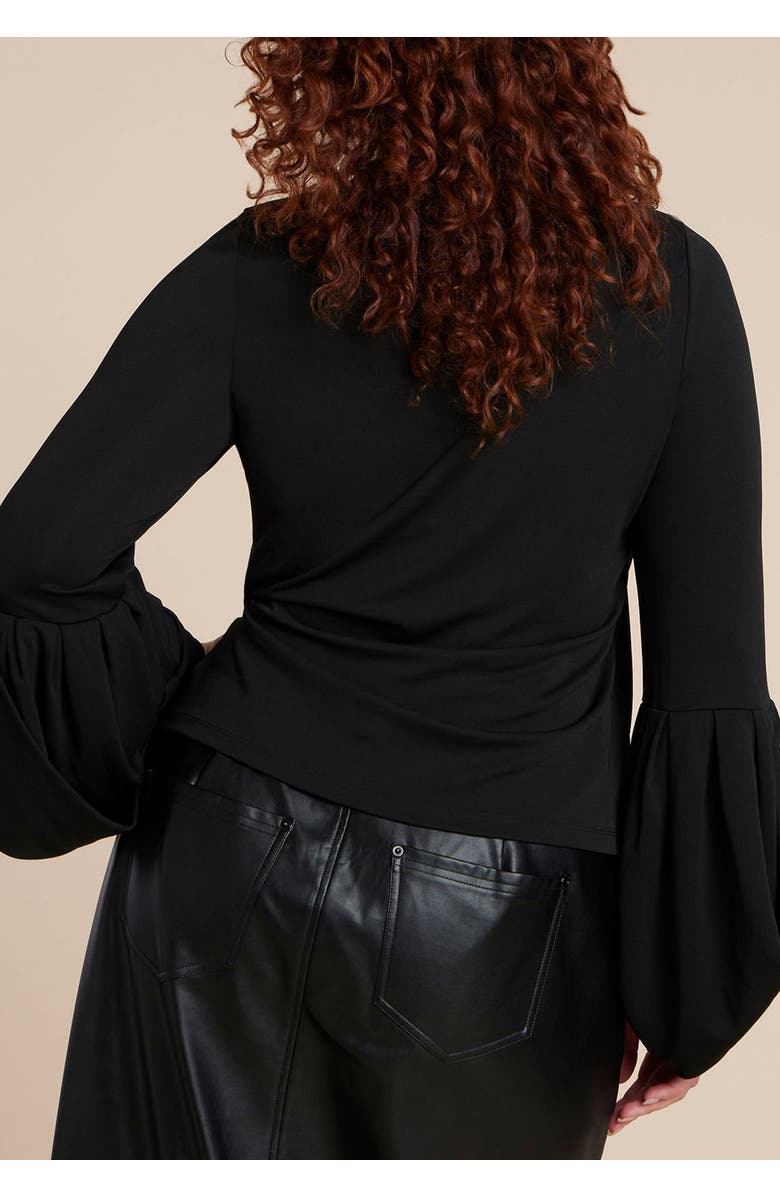 ELOQUII Draped Cuff Top, Alternate, color, Black Onyx