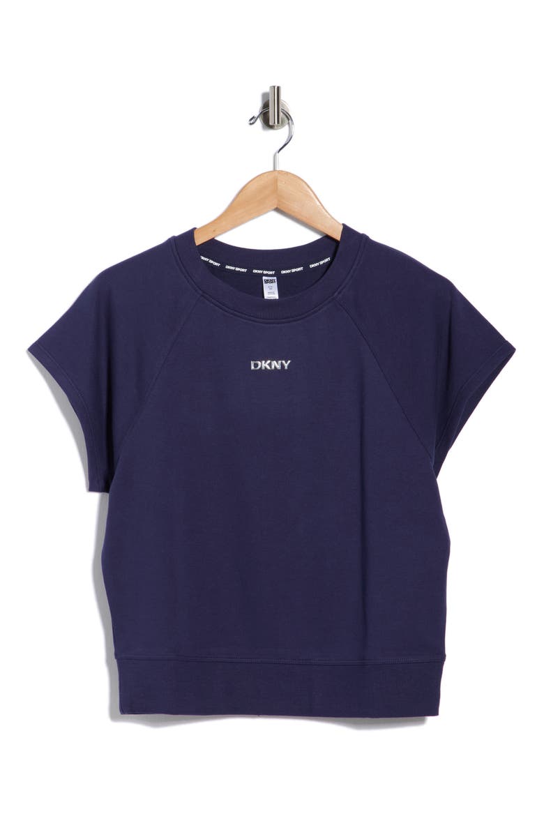 Metallic Logo Cap Sleeve Sweatshirt, Alternate, color, PEACOAT