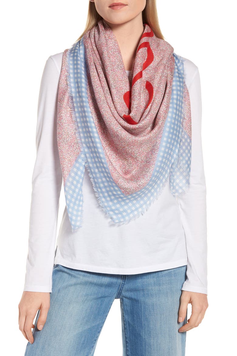 Liberty Gingham Scarf, Main, color, PINK/ BLUE