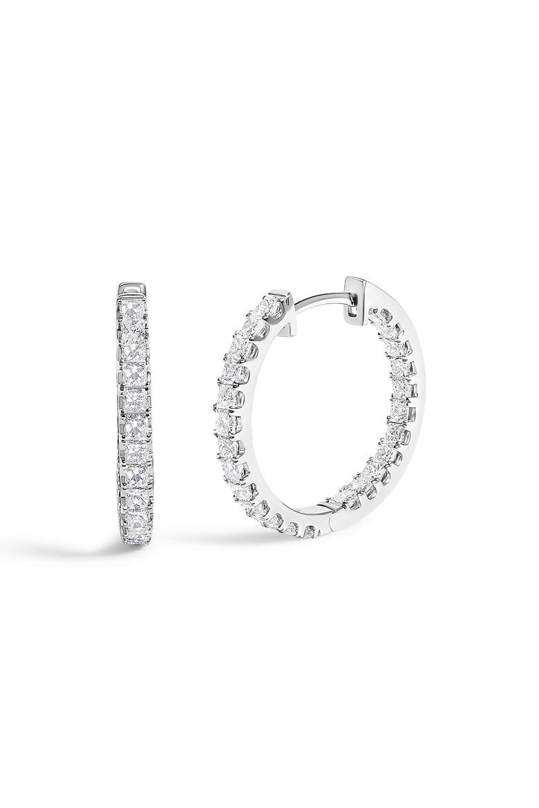 14K White Gold 2.00 Cttw Princess Diamond Inside Out Hoop Earrings, Main, color, White Gold