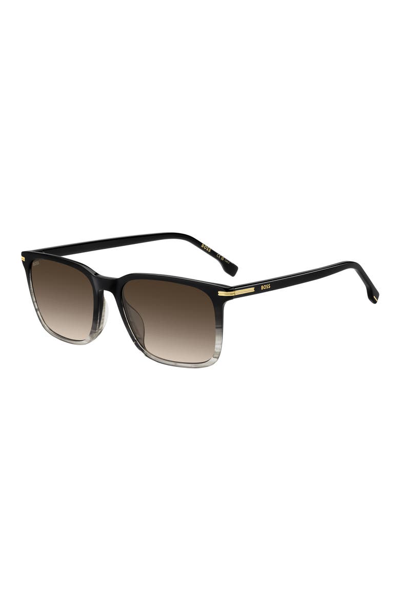 55mm Rectangular Sunglasses, Alternate, color, BLACK SHADED GREY/ BROWN SF