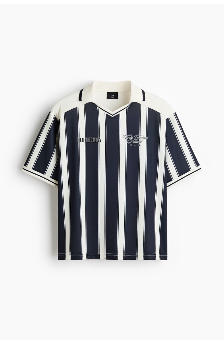 H&M Loose Fit Football Shirt, Main, color, Navy Blue/Striped