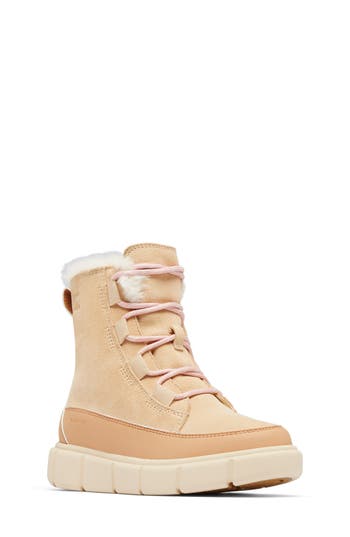 Sorel Kids' Explorer Iii Faux Fur Waterproof Boot In Ceramic/dazed Mauve