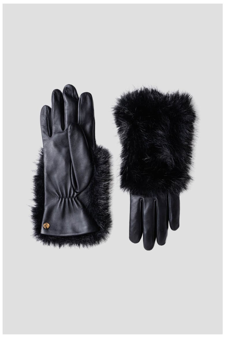 Leather With Faux Fur Leather Gloves With Faux Fur Trim, Main, color, Black