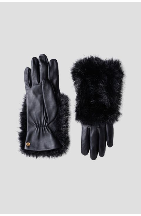 Leather With Faux Fur Leather Gloves With Faux Fur Trim