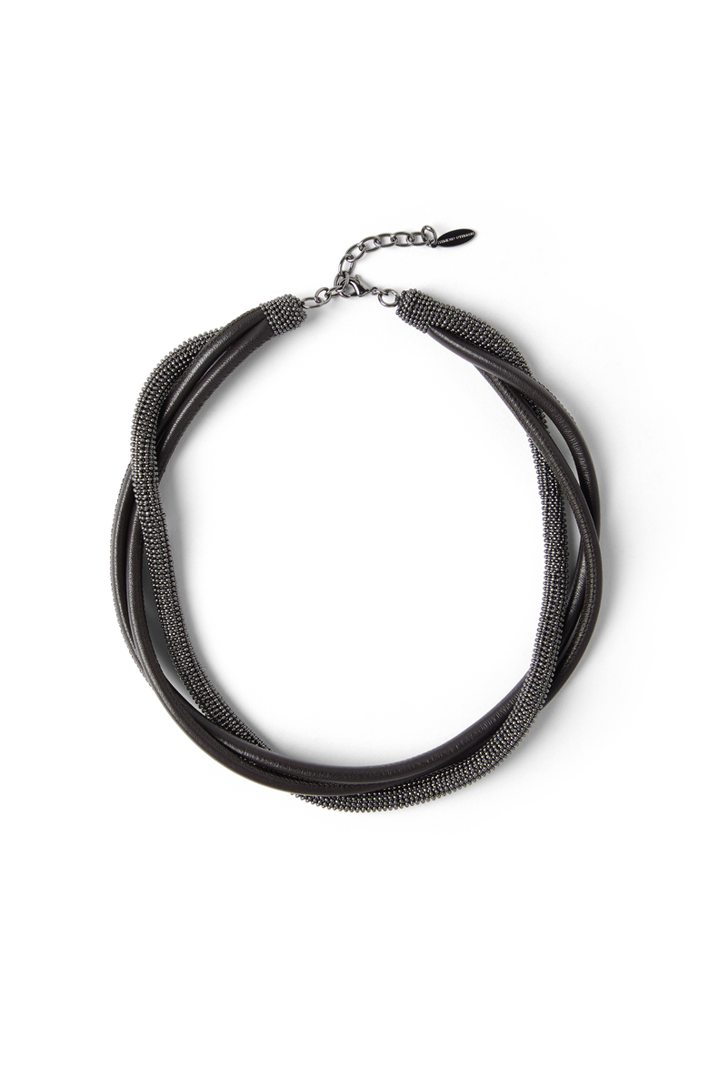 Brunello Cucinelli Precious leather choker, Main, color, Black