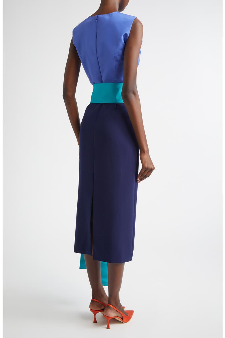 Colorblock Stretch Crepe Sheath Dress with Faille Sash, Alternate, color, MIDNIGHT MULTI