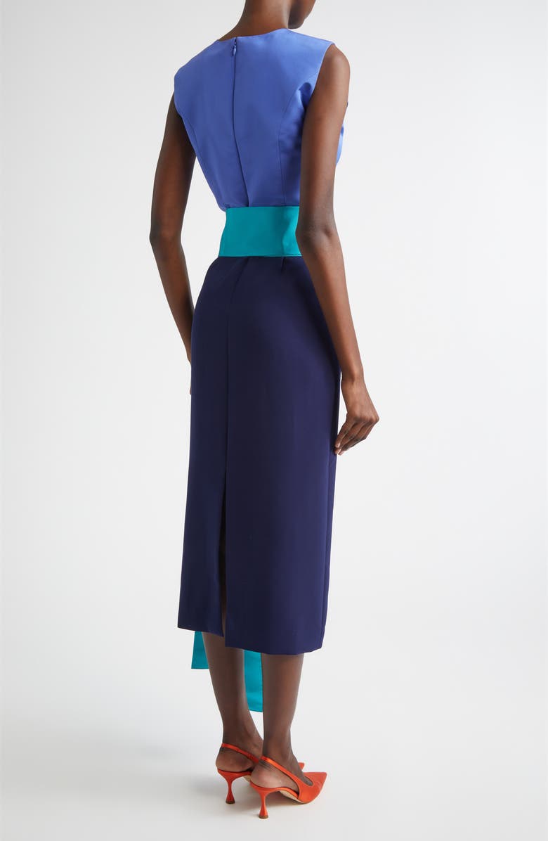 Carolina Herrera Colorblock Stretch Crepe Sheath Dress with Faille Sash, Alternate, color, Midnight Multi