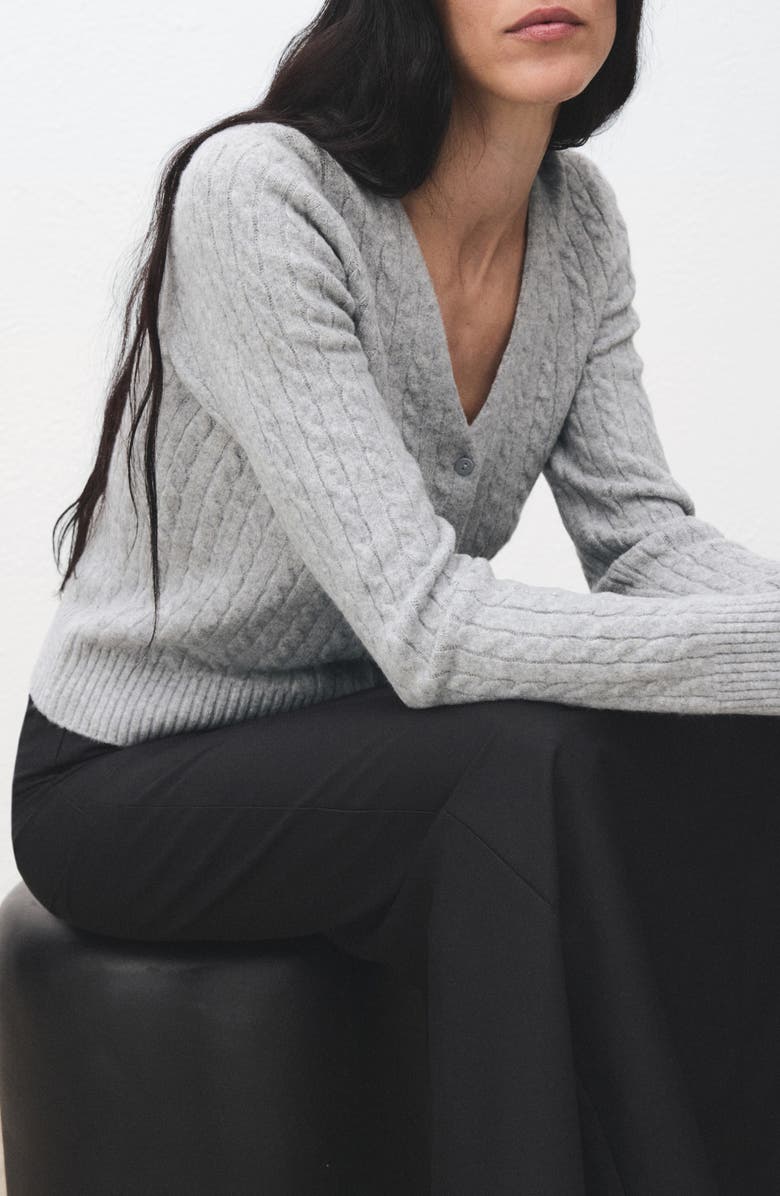 MANGO Cable V-Neck Cardigan, Alternate, color,