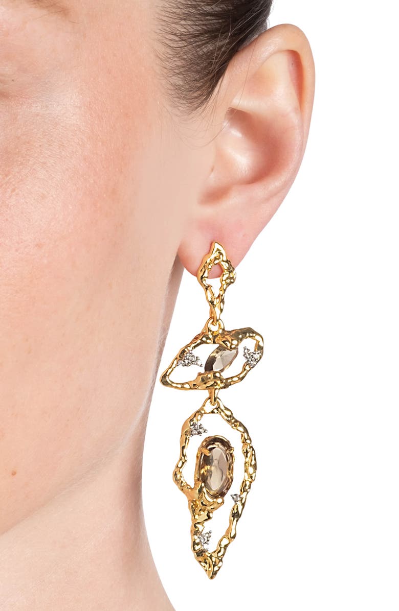 Alexis Bittar Brut Smoky Topaz & Crystal Drop Earrings, Alternate, color, 