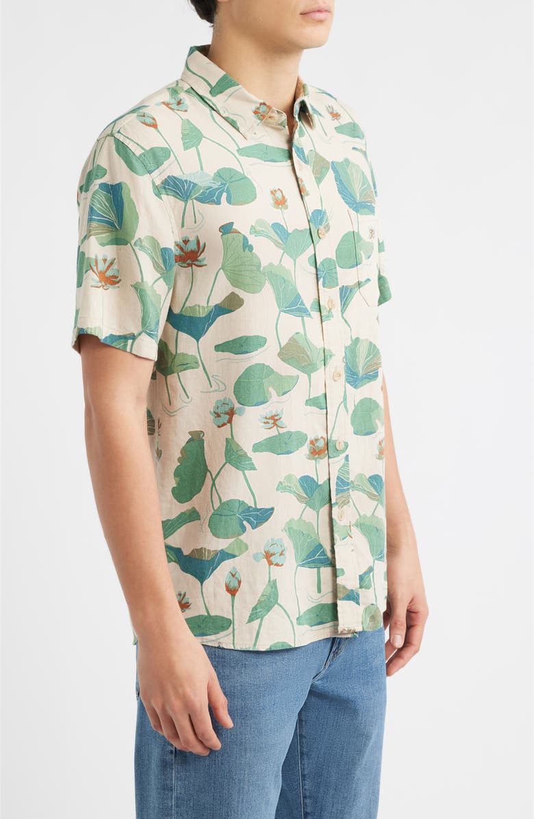 Pendleton Dawson Short Sleeve Linen Blend Button-Up Shirt, Alternate, color, Lily Pad Tan