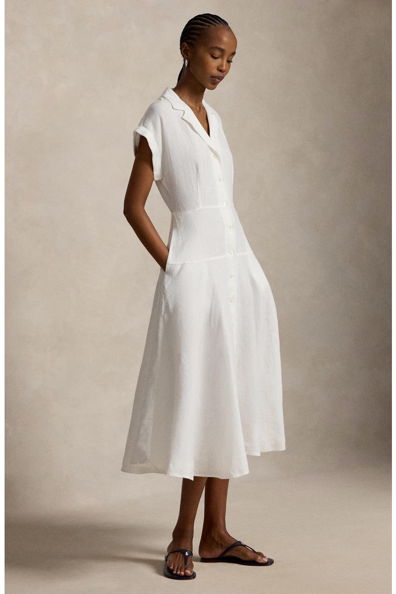 Cap Sleeve Linen Shirtdress, Alternate, color, WHITE