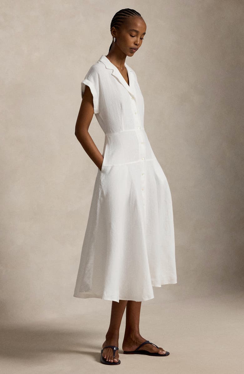 Polo Ralph Lauren Cap Sleeve Linen Shirtdress, Alternate, color, White