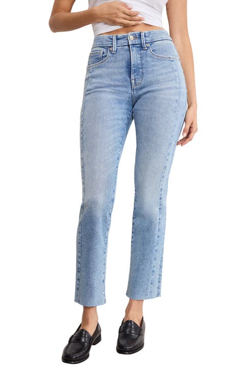 Soft-Tech Good Straight Raw Hem Ankle Straight Leg Jeans (Indigo 799) (Regular & Plus)