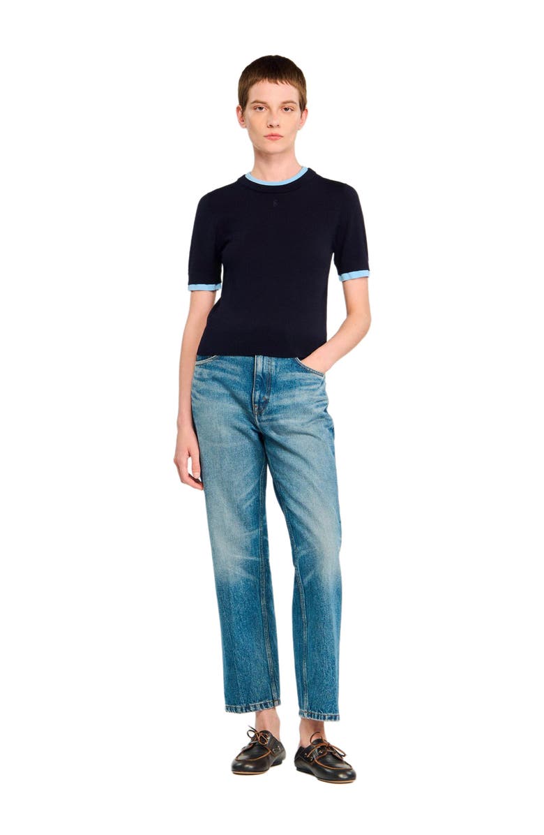 SANDRO Two-tone cropped sweater, Alternate, color, Navy Blue