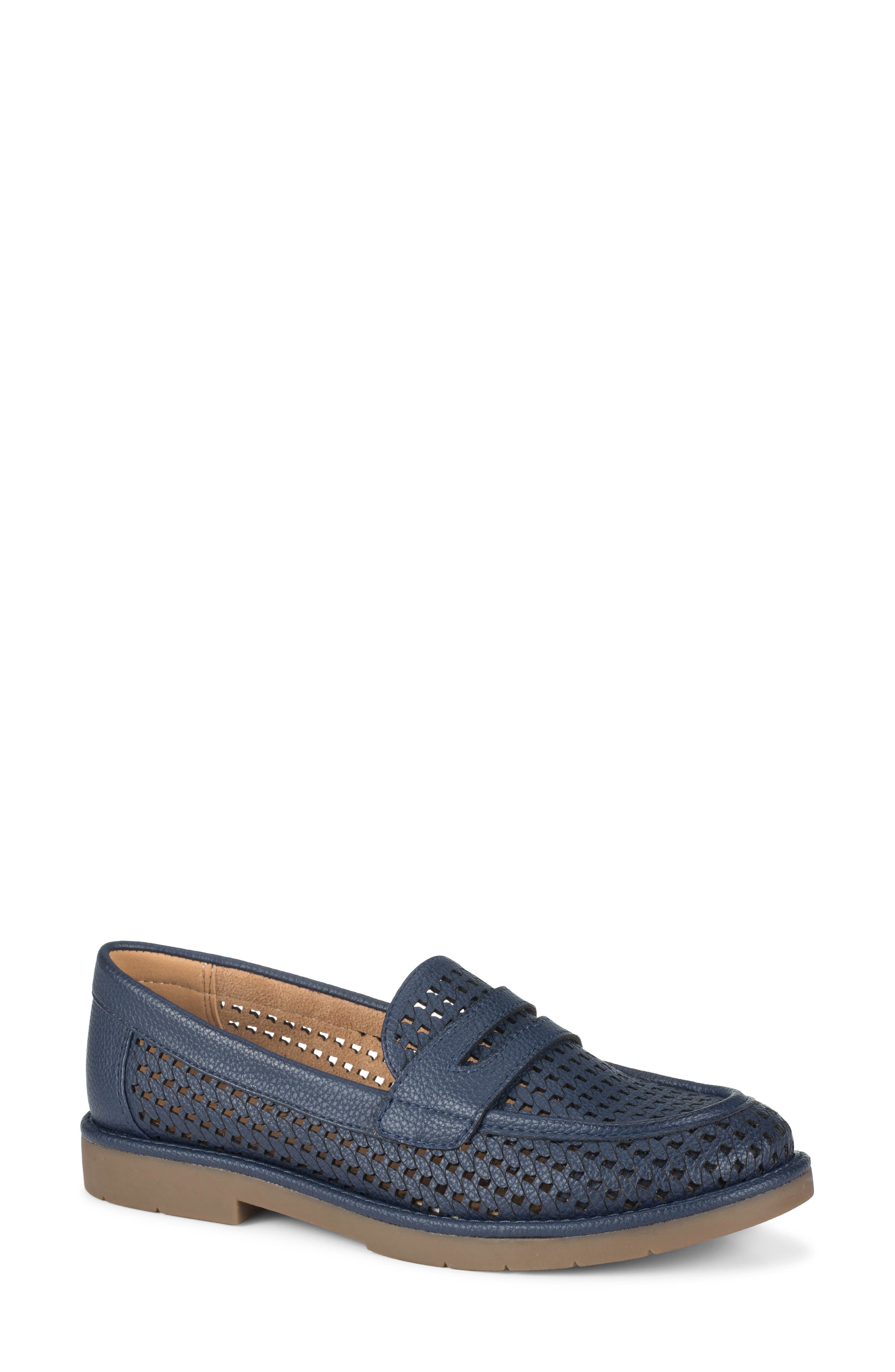 Calli Woven Faux Leather Loafer, Main, color, NAVY