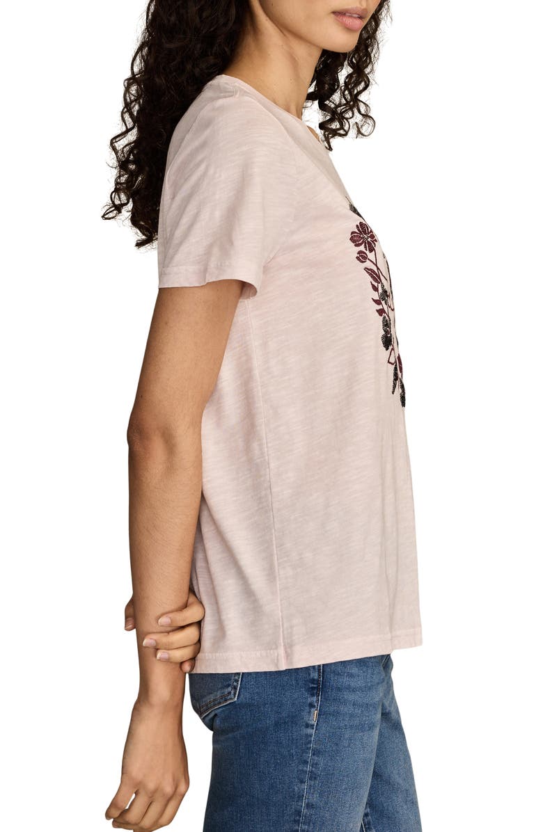 Lucky Brand Floral Embroidery Lucky Heart Classic Crewneck Cotton Graphi T-Shirt, Alternate, color, Mauve Chalk