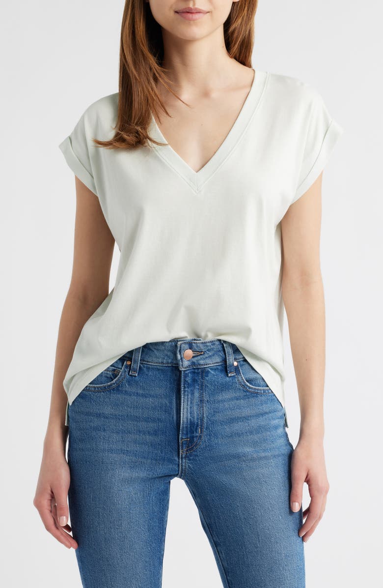 FRAME Easy Cotton V-Neck T-Shirt, Main, color, Soft Mint