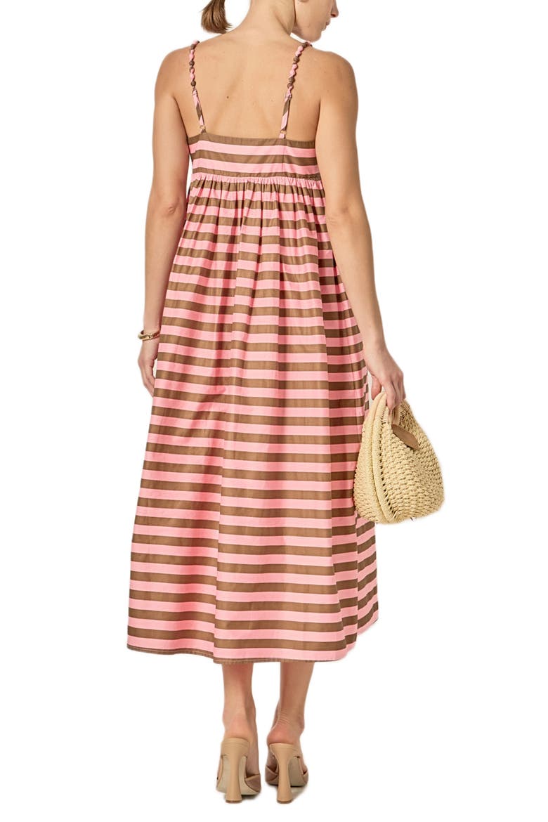 Stripe Bow Front Cotton Maxi Sundress, Alternate, color, PINK/ BROWN