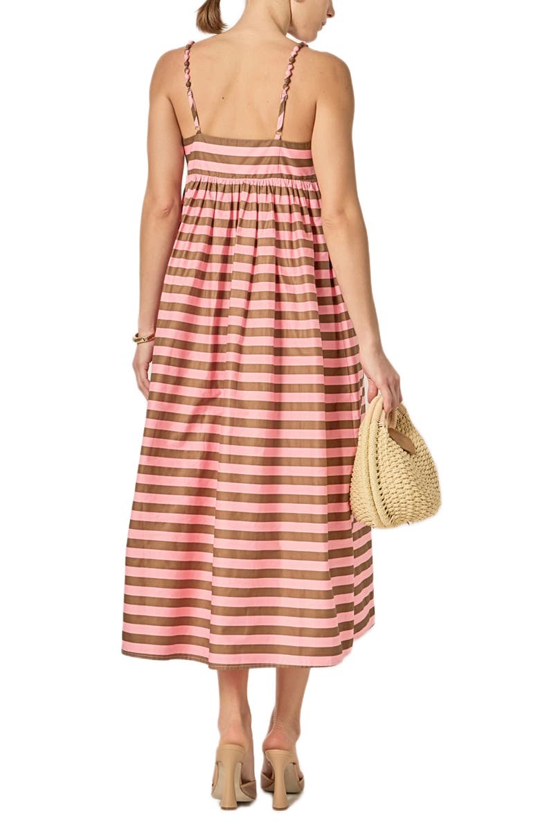 English Factory Stripe Bow Front Cotton Maxi Sundress, Alternate, color, Pink/ Brown