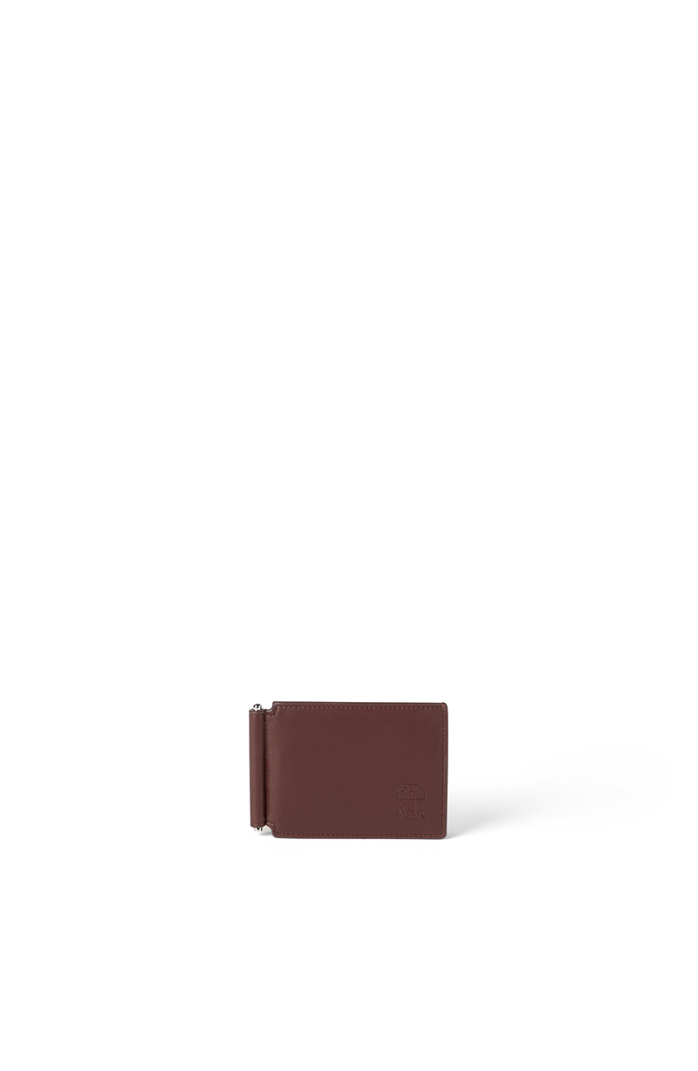 Brunello Cucinelli Calfskin money clip wallet, Main, color, Brown