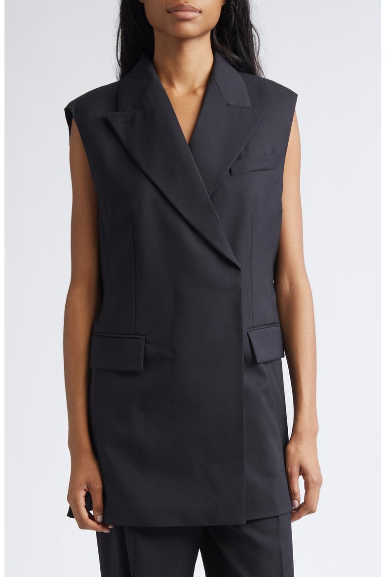 Albero Pleat Back Wool Blend Vest, Main, color, BLACK