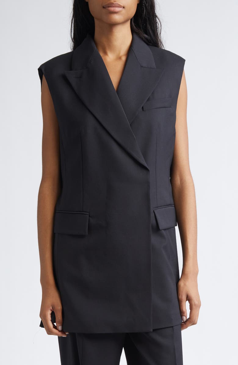 SPORTMAX Albero Pleat Back Wool Blend Vest, Main, color, Black