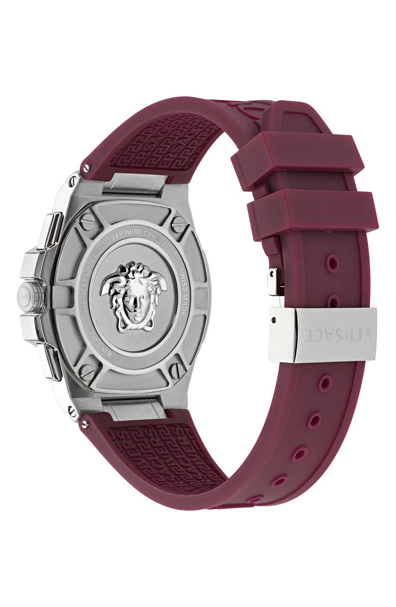 Versace Greca Extreme Silicone Strap Chronograph Watch, 45mm, Alternate, color, Stainless Steel