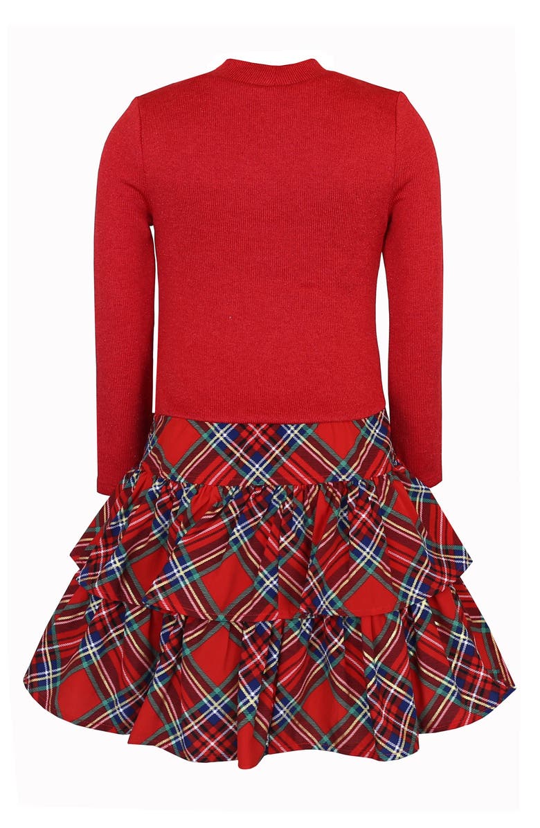 Zunie Kids' Sweater Plaid Mixed Media Dress, Alternate, color, Red Multi