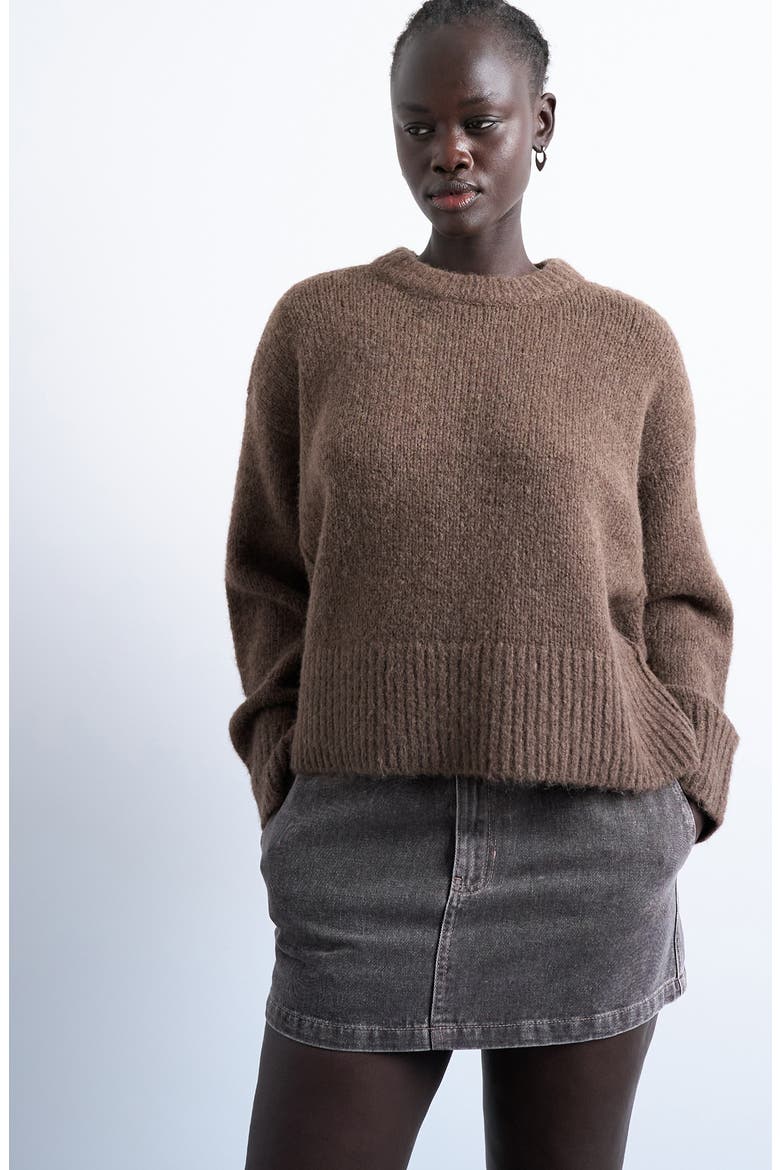 Fluffy Crewneck Sweater, Main, color, BROWN