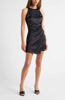 Open Edit Sleeveless Ruched Satin Minidress